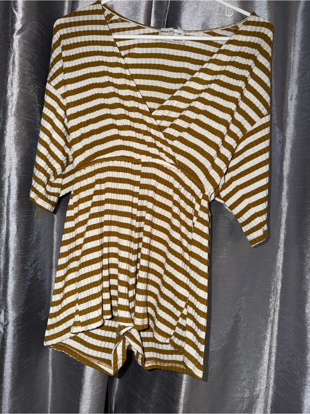 Urban Outfitters White & Mustard Ribbed Stripe Top